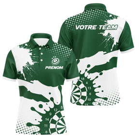 Polo Fléchettes Personnalisé - Vert Forêt & Blanc Splash - Polo Homme