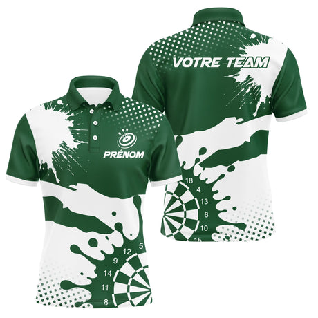 Polo Fléchettes Personnalisé - Vert Forêt & Blanc Splash - Polo Homme