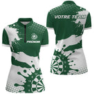 Polo Fléchettes Personnalisé - Vert Forêt & Blanc Splash - Polo Zippé Femme