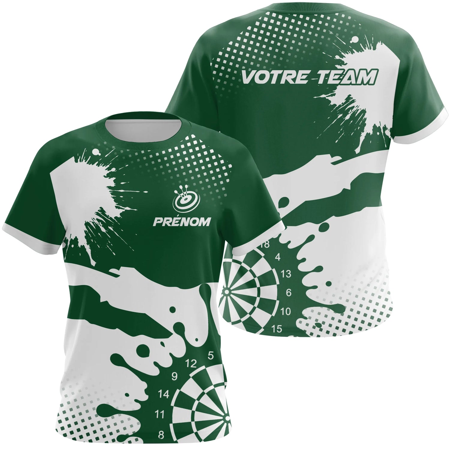 Polo Fléchettes Personnalisé - Vert Forêt & Blanc Splash - T-Shirt Femme