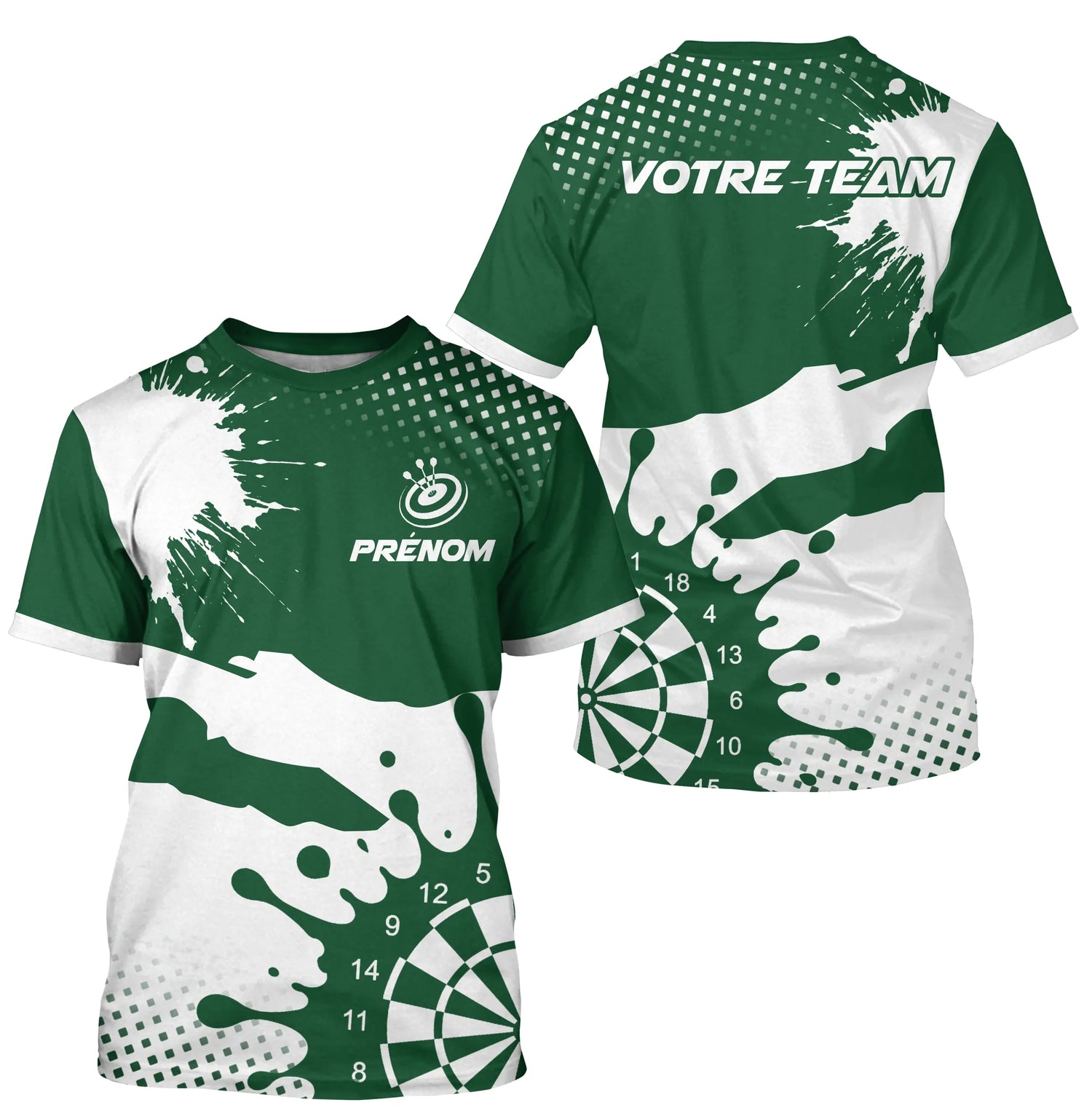 Polo Fléchettes Personnalisé - Vert Forêt & Blanc Splash - T-Shirt Homme