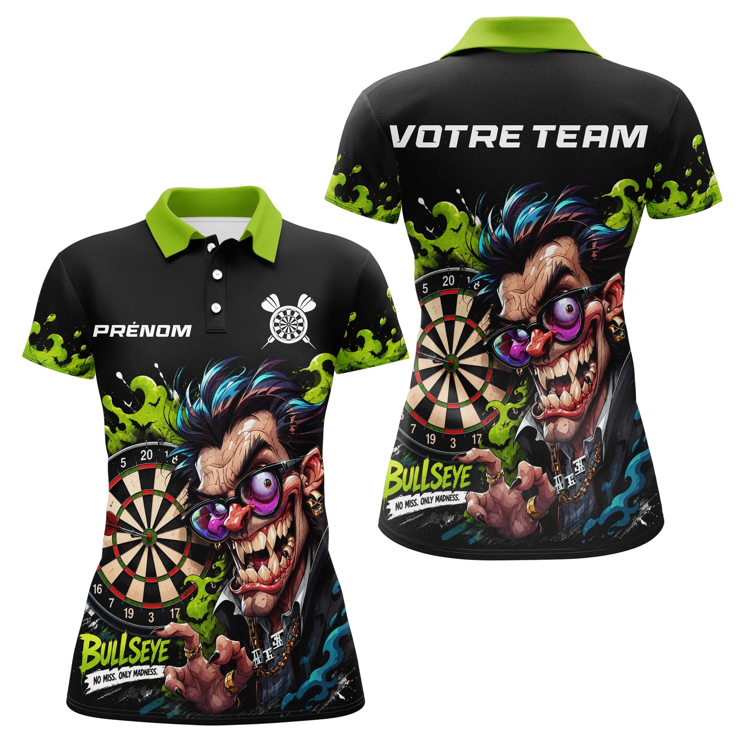 Polo Fléchettes Personnalisé - Vert Néon & Bullseye - Polo Femme