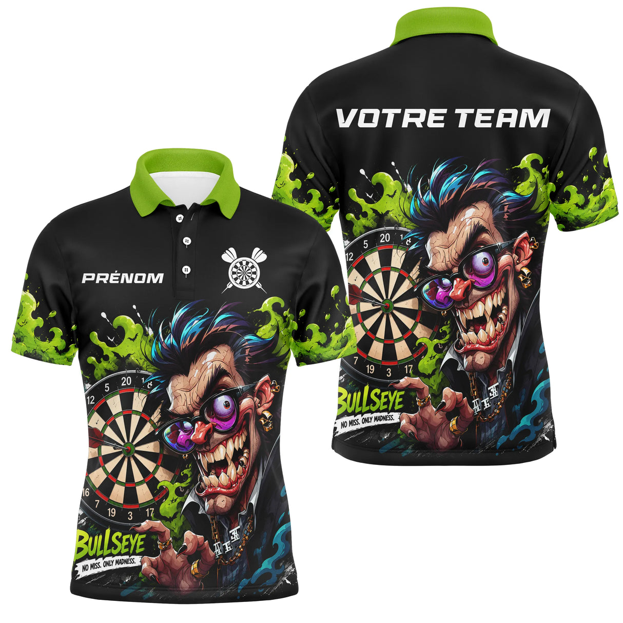 Polo Fléchettes Personnalisé - Vert Néon & Bullseye - Polo Homme
