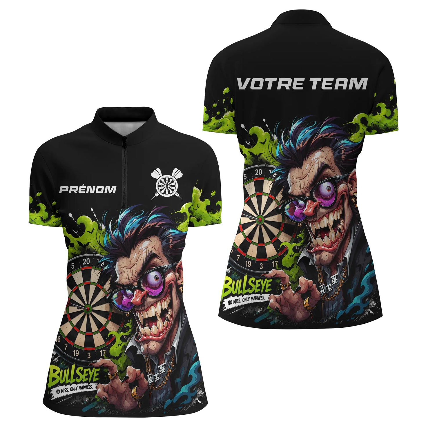 Polo Fléchettes Personnalisé - Vert Néon & Bullseye - Polo Zippé Femme