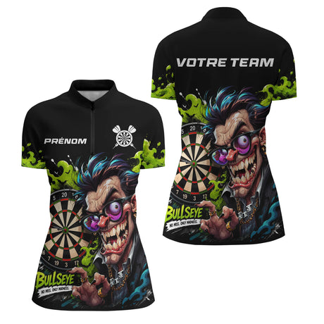 Polo Fléchettes Personnalisé - Vert Néon & Bullseye - Polo Zippé Femme