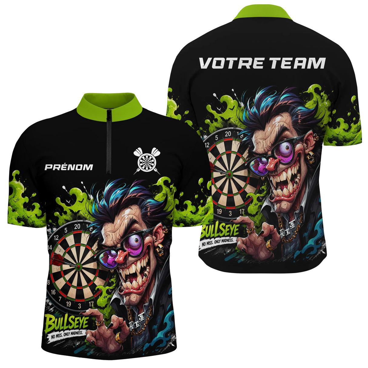 Polo Fléchettes Personnalisé - Vert Néon & Bullseye - Polo Zippé Homme