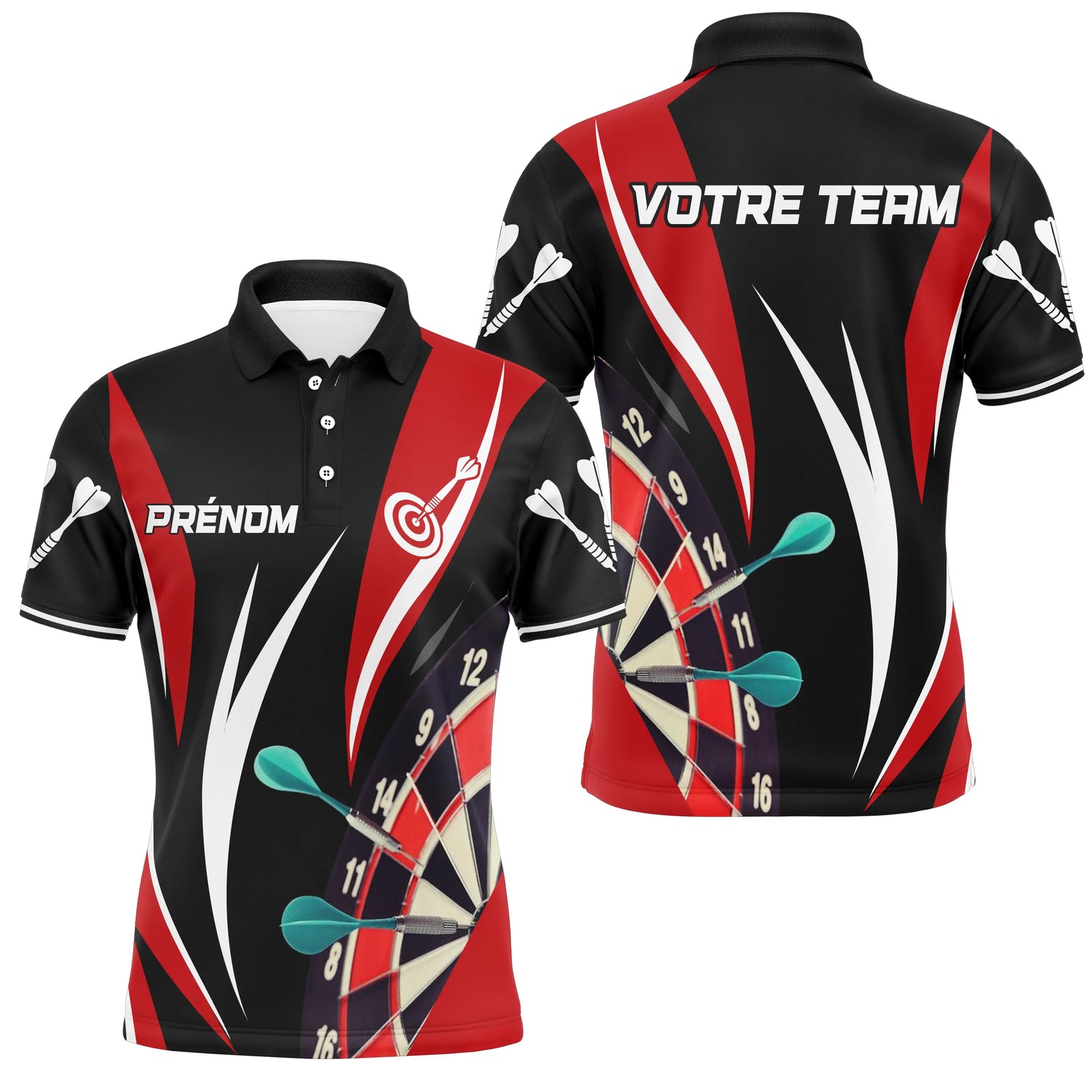 Polo Fléchettes Personnalisé - Équipe Noir & Rouge - Polo Homme