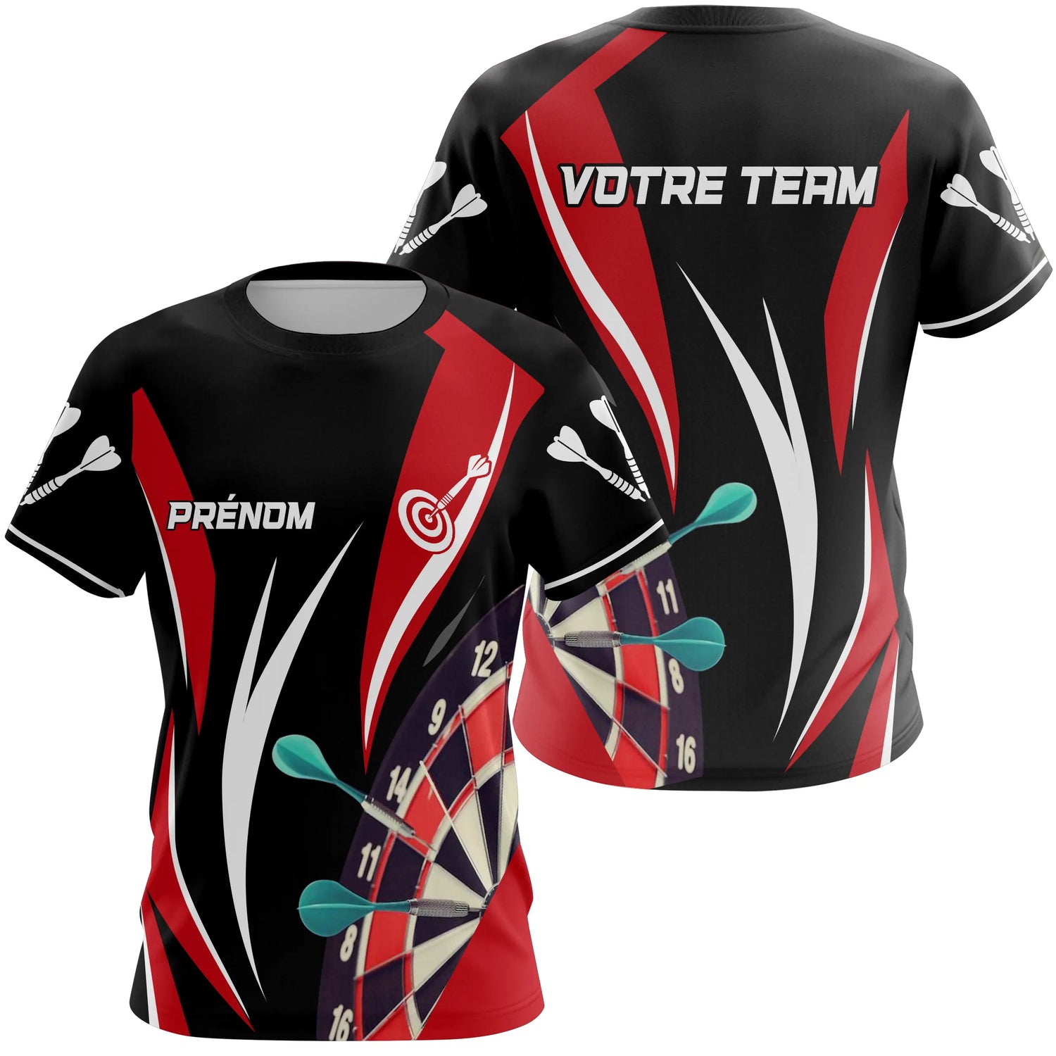 Polo Fléchettes Personnalisé - Équipe Noir & Rouge - T-Shirt Femme