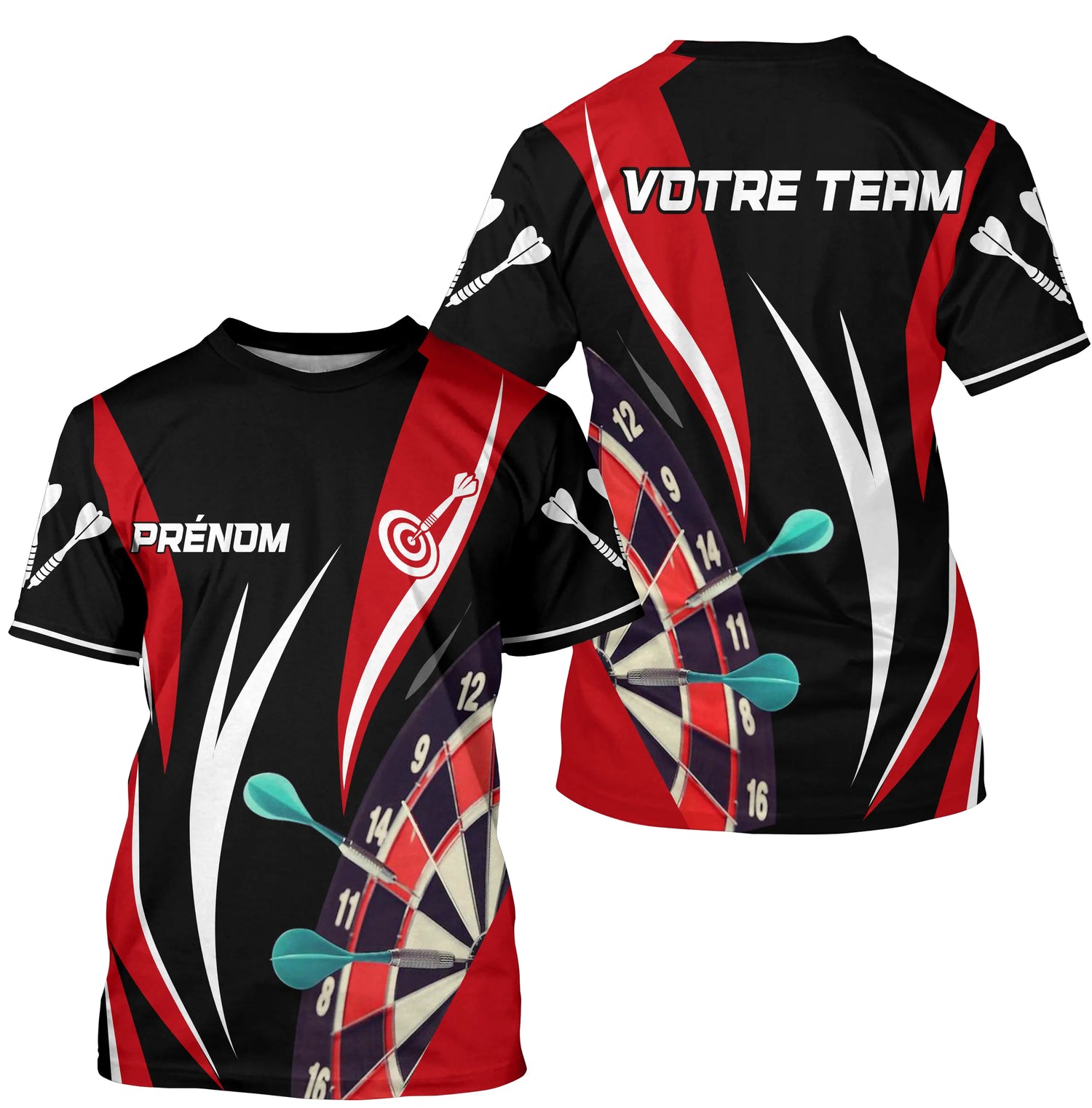 Polo Fléchettes Personnalisé - Équipe Noir & Rouge - T-Shirt Homme