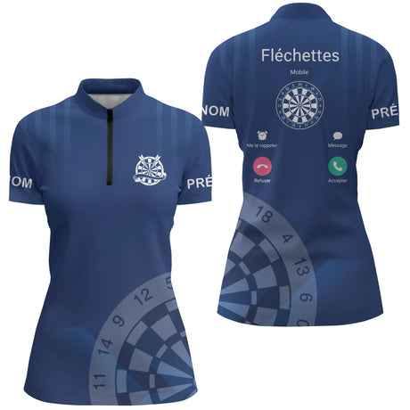 Polo Fléchettes Personnalisé – Appel Entrant Bleu Marine - Polo Zippé Femme