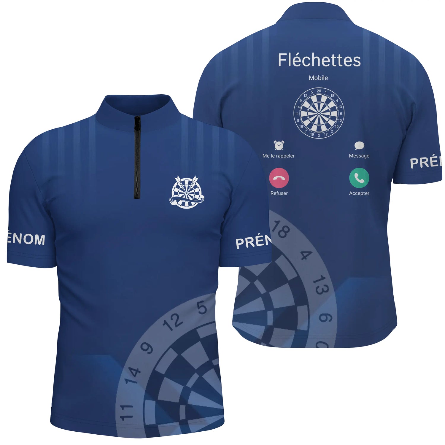 Polo Fléchettes Personnalisé – Appel Entrant Bleu Marine - Polo Zippé Homme