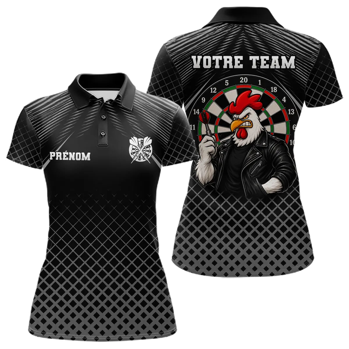 Polo Fléchettes Personnalisé Black - Coq Gaulois Homme Femme - Polo Femme