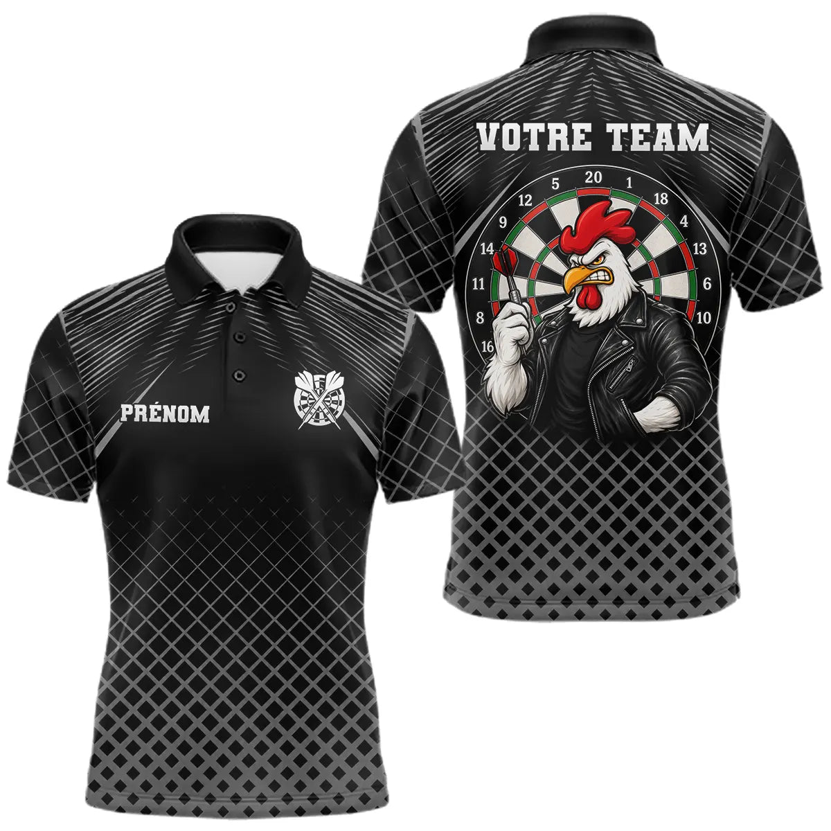 Polo Fléchettes Personnalisé Black - Coq Gaulois Homme Femme - Polo Homme