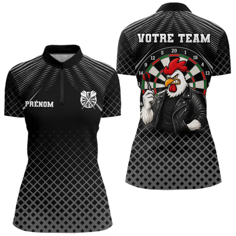 Polo Fléchettes Personnalisé Black - Coq Gaulois Homme Femme - Polo Zippé Femme