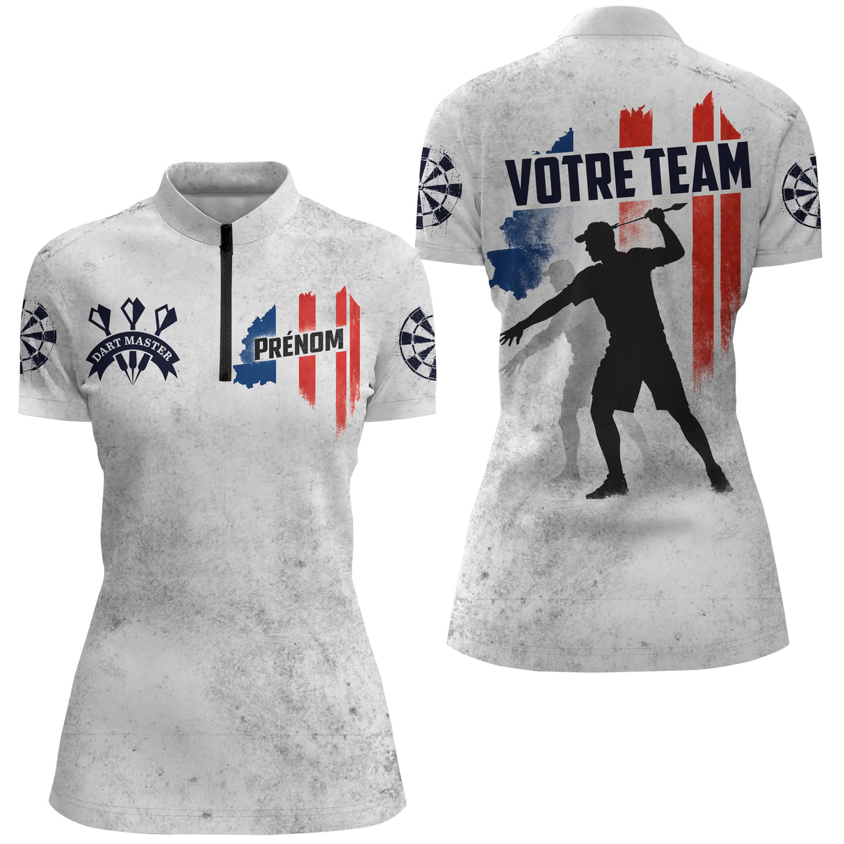 Polo Fléchettes Personnalisé Blanc - Dart Master Design - Polo Zippé Femme