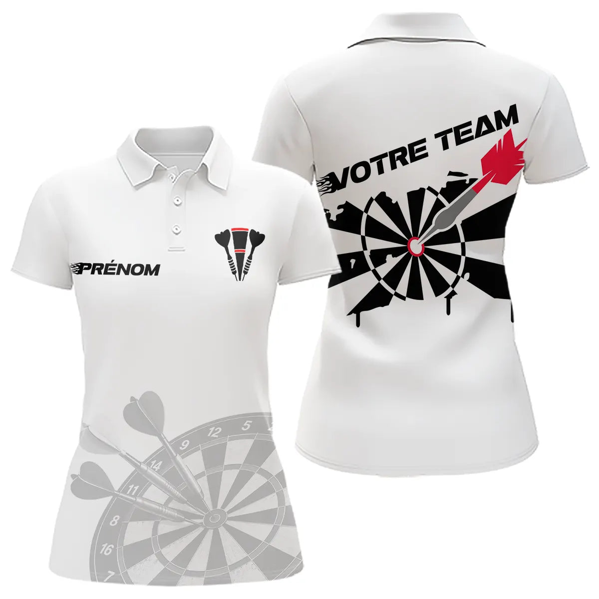 Polo Fléchettes Personnalisé Blanc - Équipe Homme Femme - Polo Femme