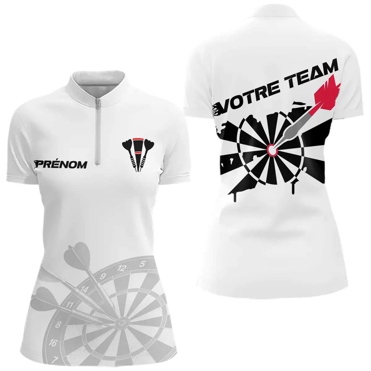 Polo Fléchettes Personnalisé Blanc - Équipe Homme Femme - Polo Zippé Femme