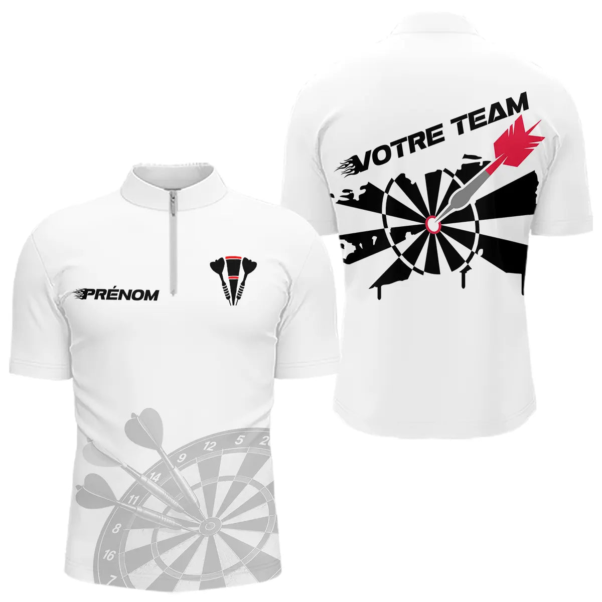 Polo Fléchettes Personnalisé Blanc - Équipe Homme Femme - Polo Zippé Homme