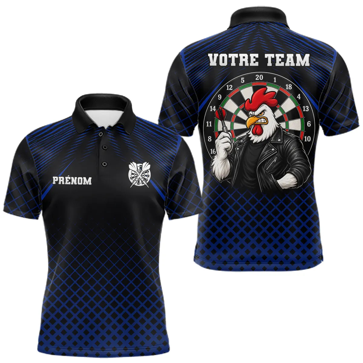 Polo Fléchettes Personnalisé Bleu - Coq Gaulois Homme Femme - Polo Homme