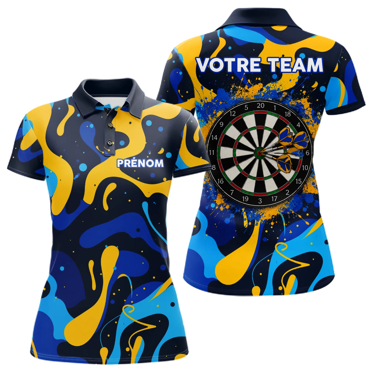 Polo Fléchettes Personnalisé Bleu Jaune - Cadeau Passionné - Polo Femme