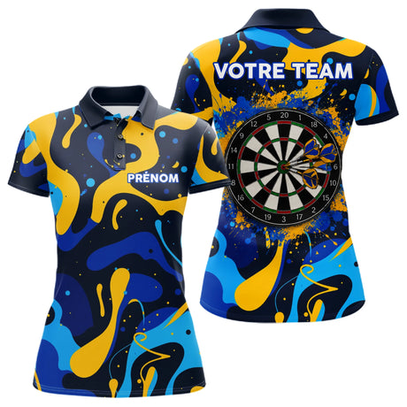 Polo Fléchettes Personnalisé Bleu Jaune - Cadeau Passionné - Polo Femme