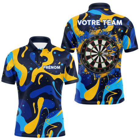 Polo Fléchettes Personnalisé Bleu Jaune - Cadeau Passionné - Polo Homme