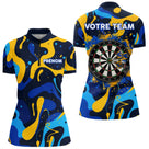 Polo Fléchettes Personnalisé Bleu Jaune - Cadeau Passionné - Polo Zippé Femme