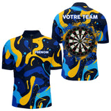 Polo Fléchettes Personnalisé Bleu Jaune - Cadeau Passionné - Polo Zippé Homme