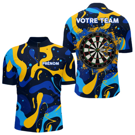 Polo Fléchettes Personnalisé Bleu Jaune - Cadeau Passionné - Polo Zippé Homme