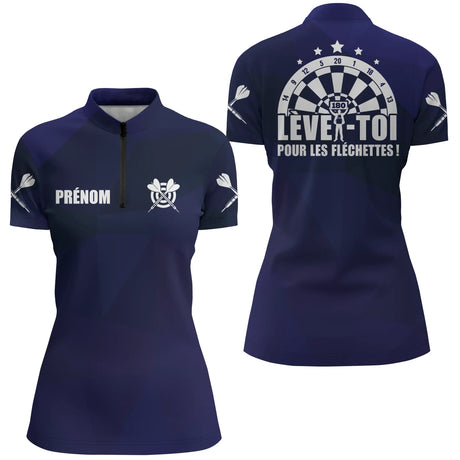 Polo Fléchettes Personnalisé – Bleu Marine Élégant & Sportif - Polo Zippé Femme