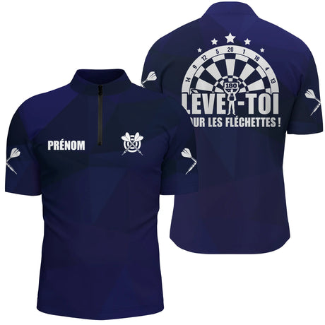 Polo Fléchettes Personnalisé – Bleu Marine Élégant & Sportif - Polo Zippé Homme