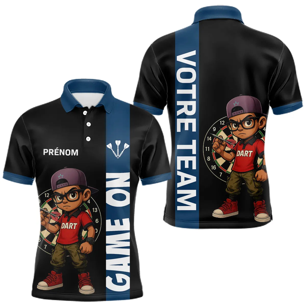 Polo Fléchettes Personnalisé Bleu Noir - Style & Performance - Polo Homme
