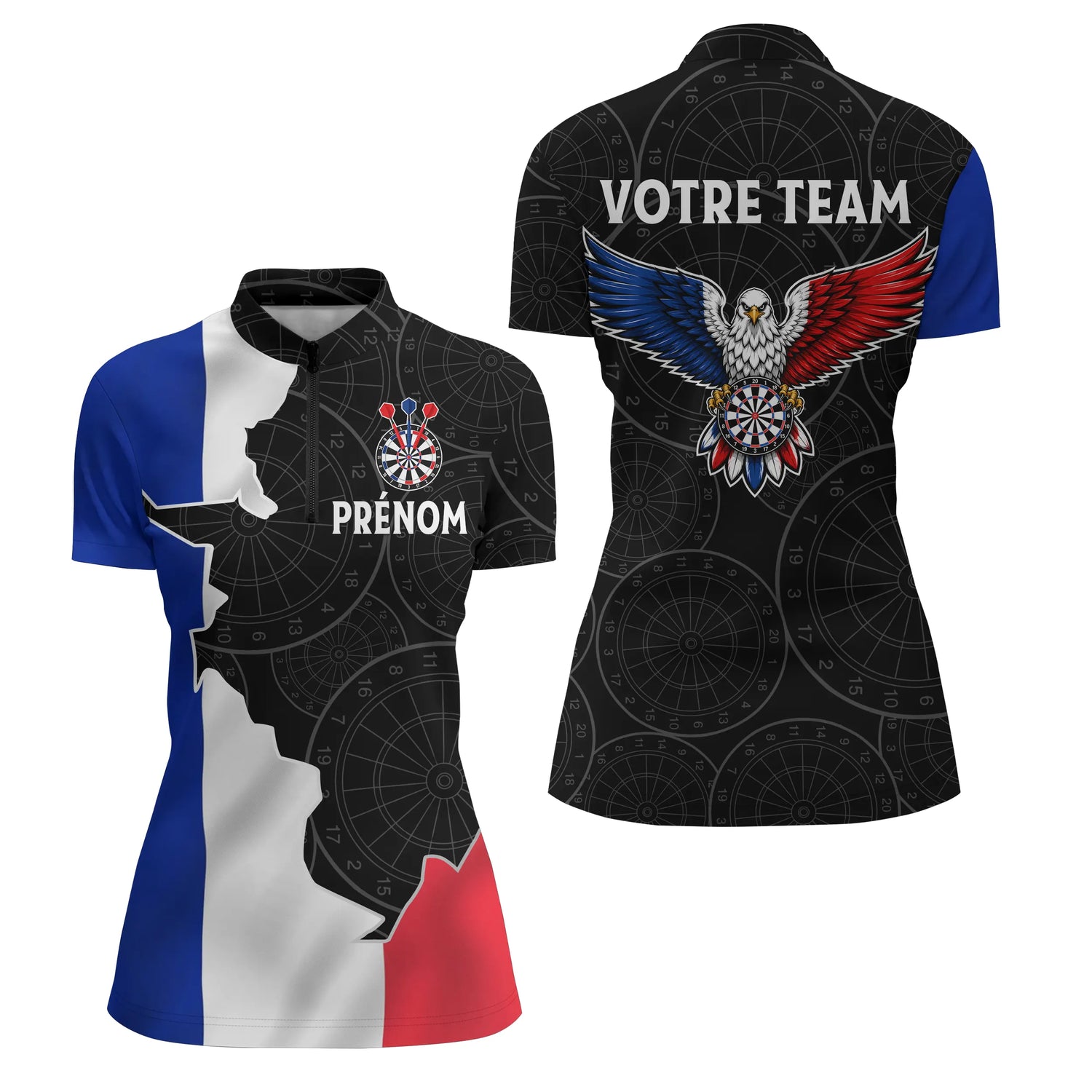 Polo Fléchettes Personnalisé – Carte de France & Aigle - Polo Zippé Femme