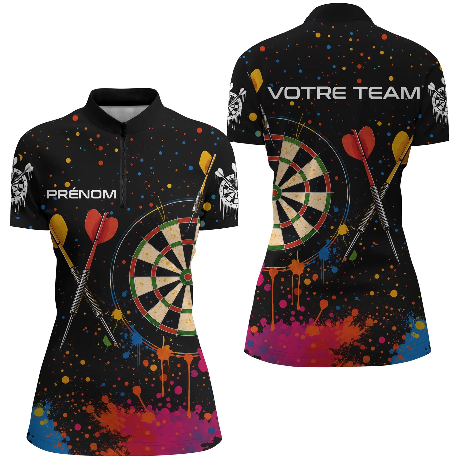 Polo Fléchettes Personnalisé Cible – Effet Splash Multicolore - Polo Zippé Femme