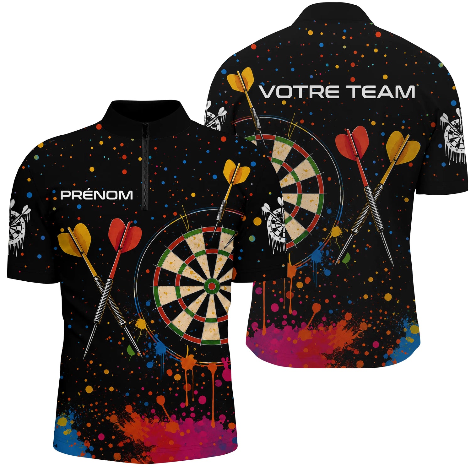 Polo Fléchettes Personnalisé Cible – Effet Splash Multicolore - Polo Zippé Homme