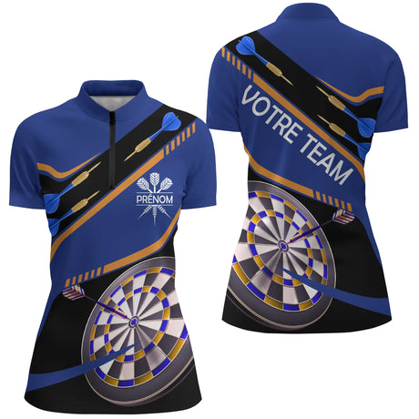Polo Fléchettes Personnalisé – Cible Élégante Bleu - Polo Zippé Femme
