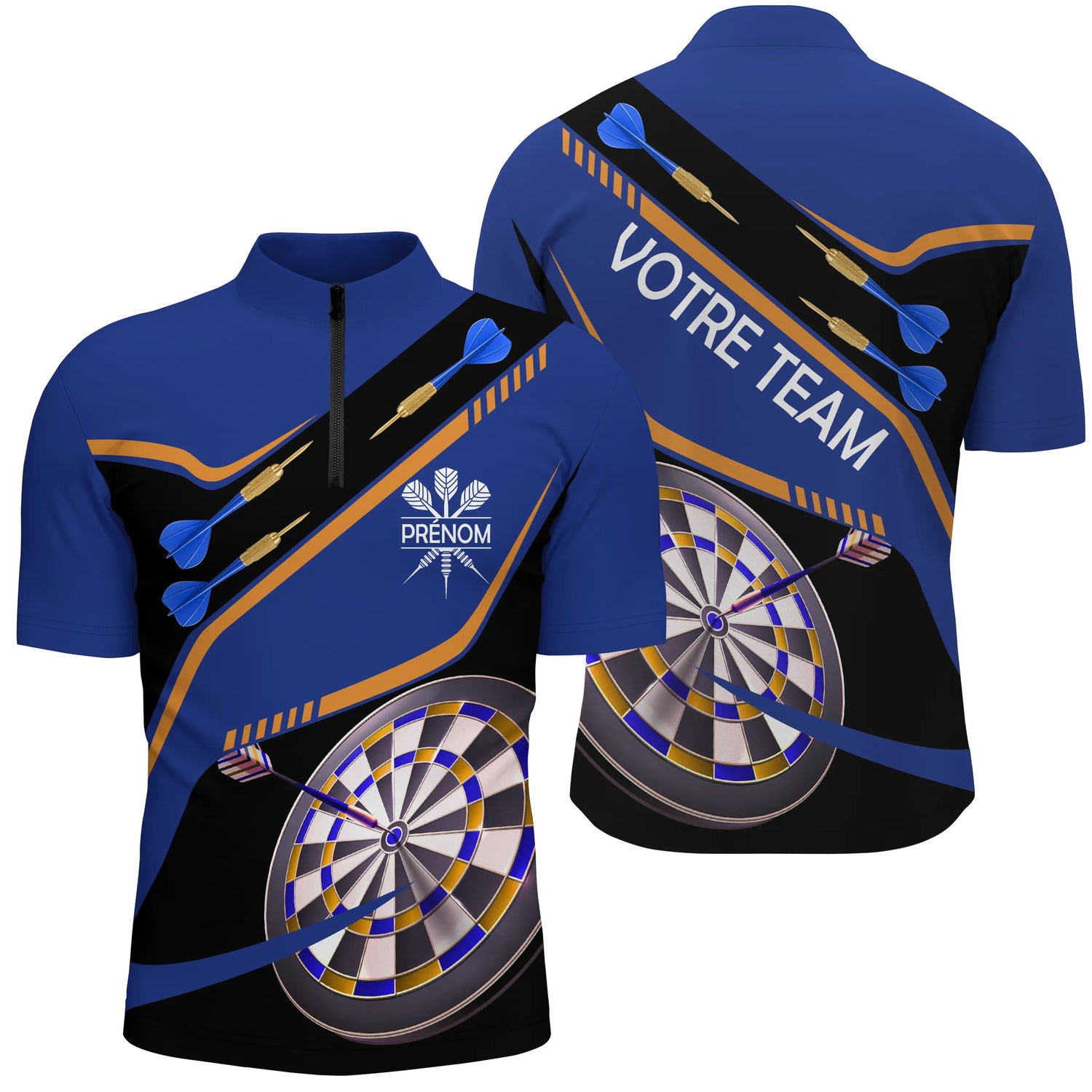 Polo Fléchettes Personnalisé – Cible Élégante Bleu - Polo Zippé Homme
