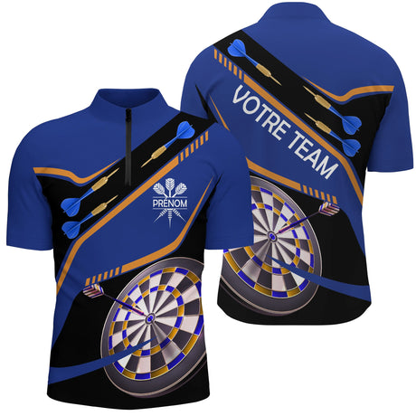 Polo Fléchettes Personnalisé – Cible Élégante Bleu - Polo Zippé Homme