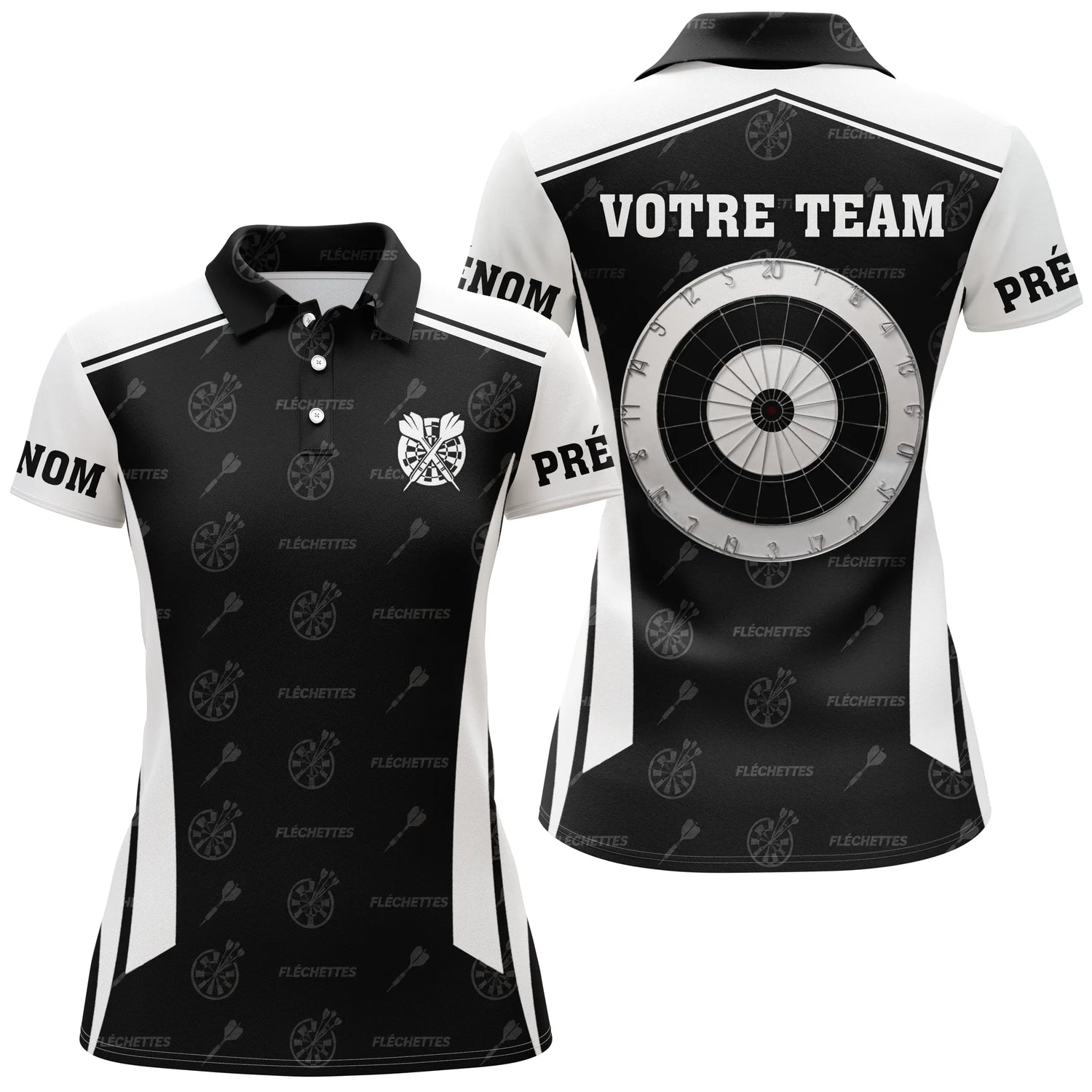 Polo Fléchettes Personnalisé Club - Flammes Noir & Blanc - Polo Femme