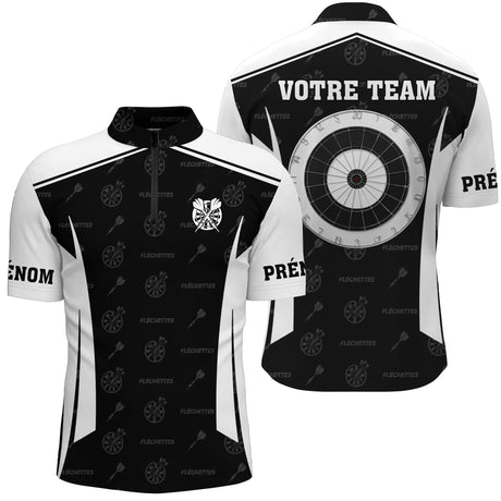 Polo Fléchettes Personnalisé Club - Flammes Noir & Blanc - Polo Zippé Homme