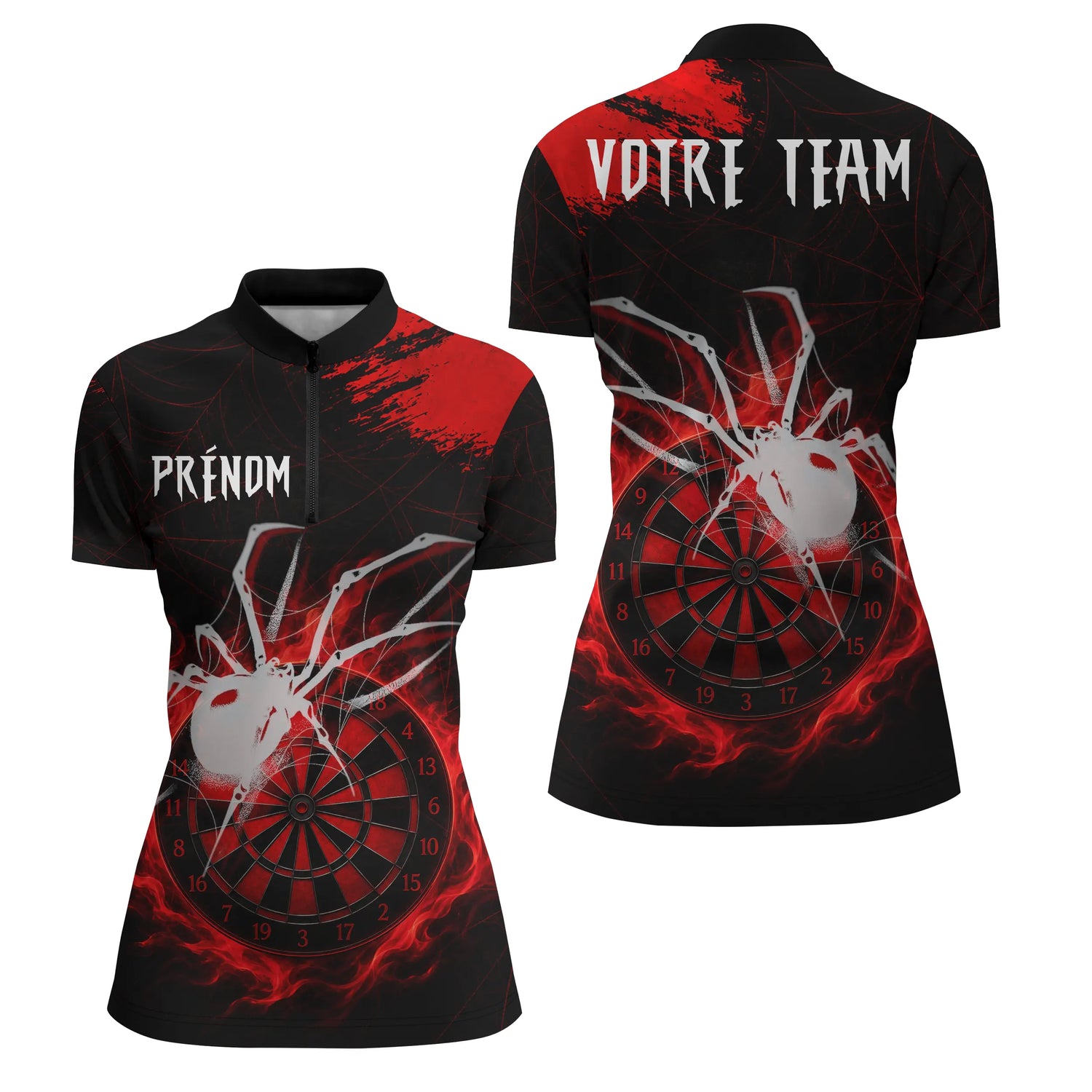 Polo Fléchettes Personnalisé – Design Araignée Flamboyante - Polo Zippé Femme