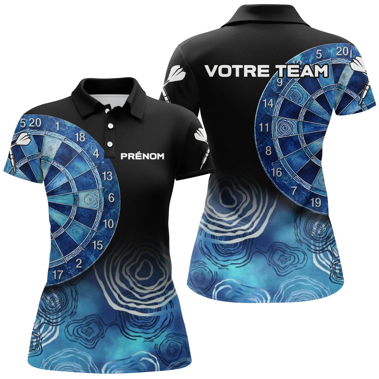 Polo Fléchettes Personnalisé – Design Bleu Abstrait - Polo Femme