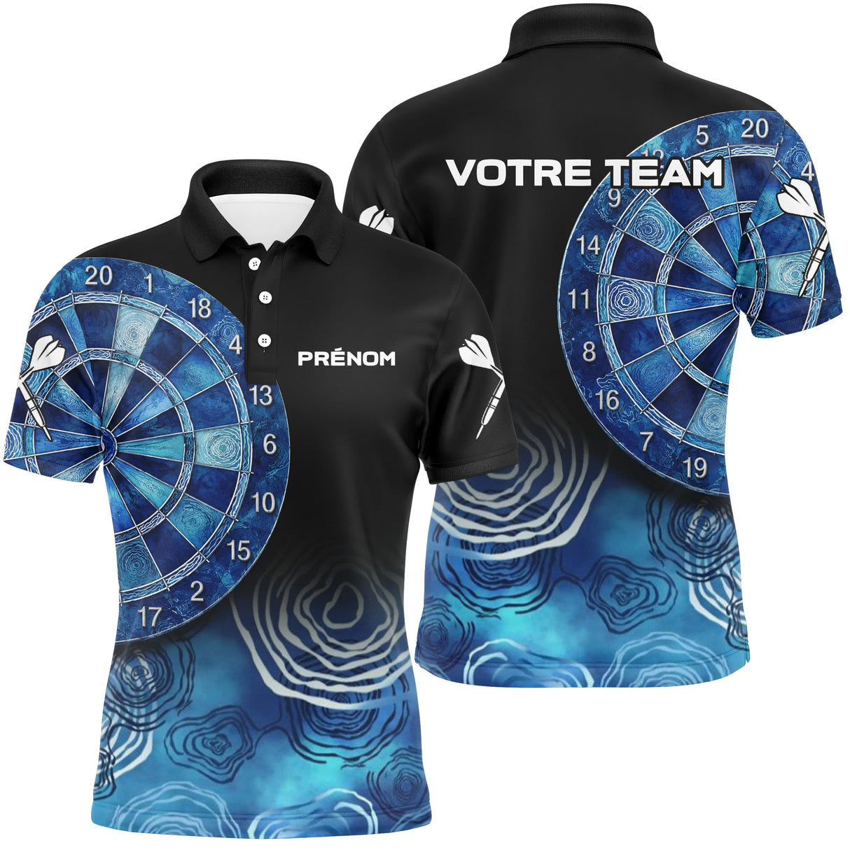 Polo Fléchettes Personnalisé – Design Bleu Abstrait - Polo Homme