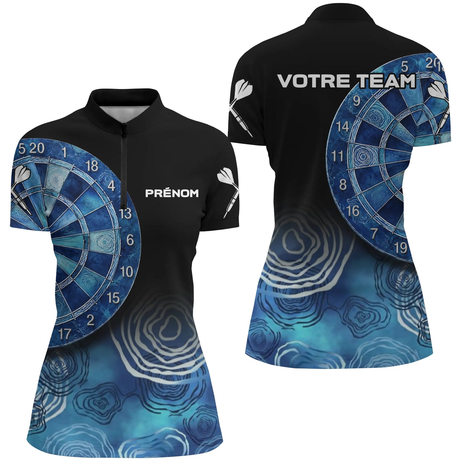 Polo Fléchettes Personnalisé – Design Bleu Abstrait - Polo Zippé Femme