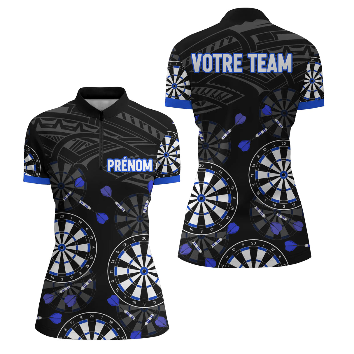Polo Fléchettes Personnalisé – Design Cibles Bleu Royal - Polo Zippé Femme