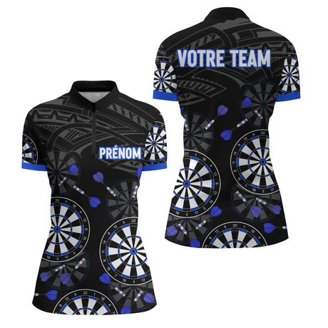 Polo Fléchettes Personnalisé – Design Cibles Bleu Royal - Polo Zippé Femme