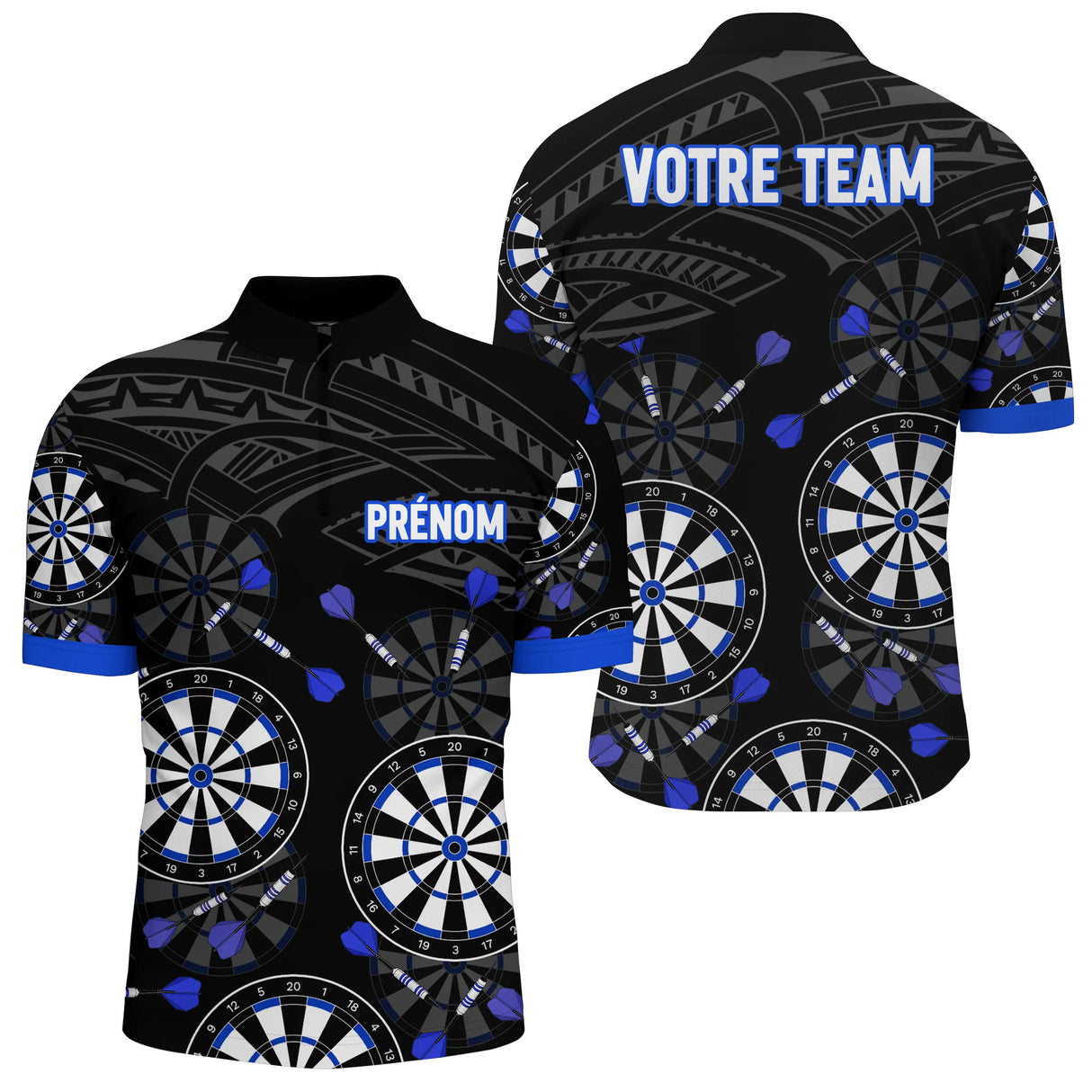 Polo Fléchettes Personnalisé – Design Cibles Bleu Royal - Polo Zippé Homme