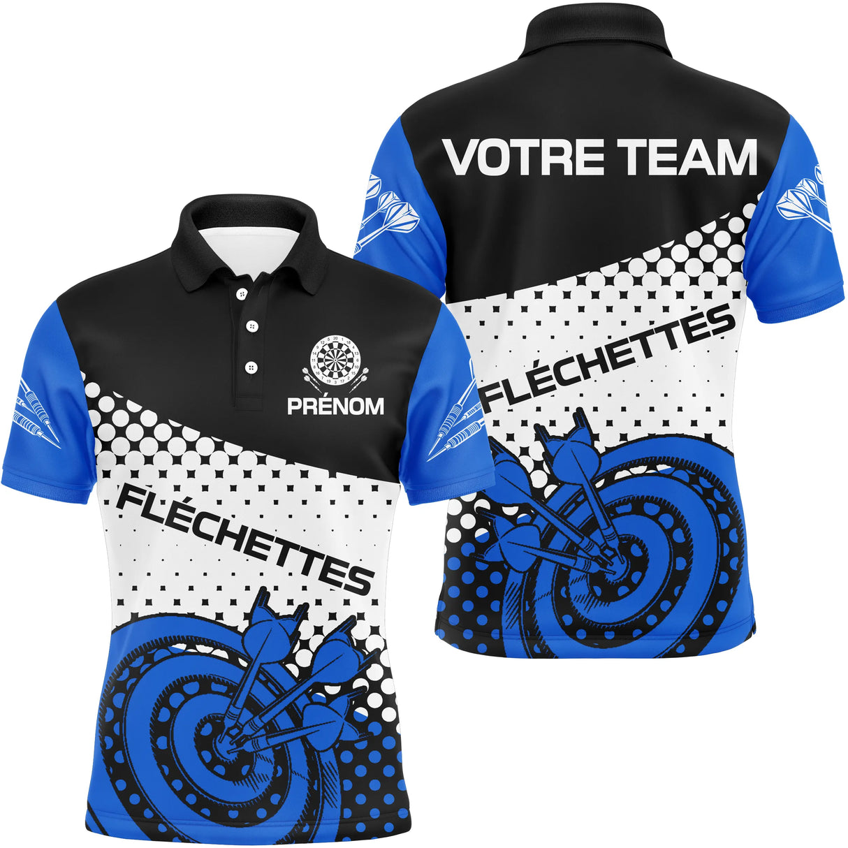 Polo Fléchettes Personnalisé – Design Halftone Bleu - Polo Homme