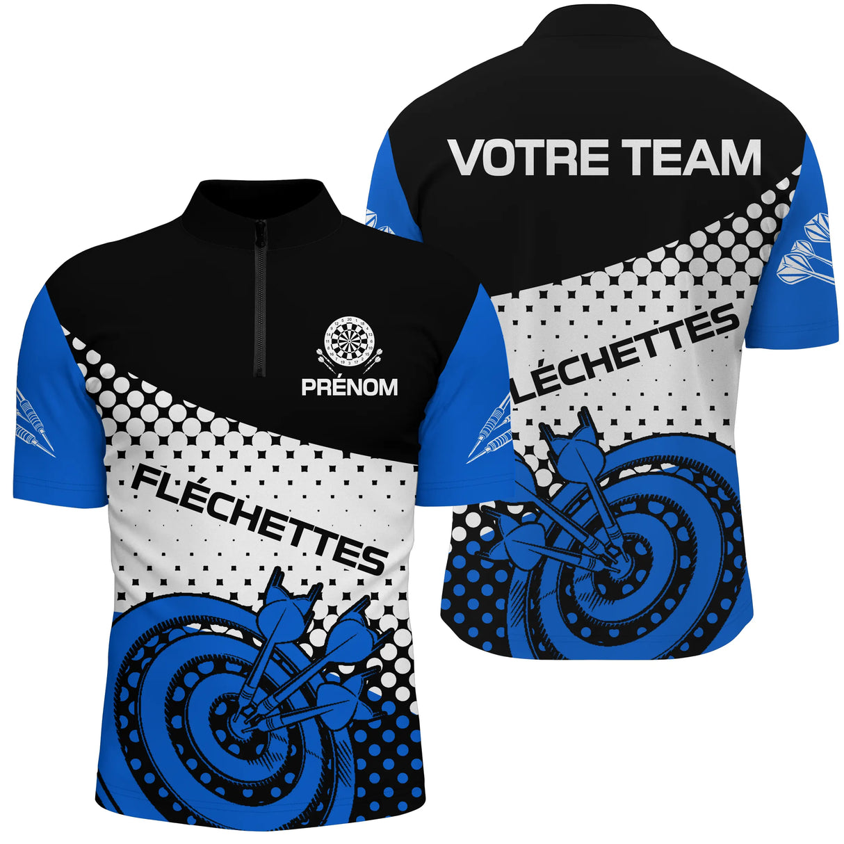 Polo Fléchettes Personnalisé – Design Halftone Bleu - Polo Zippé Homme