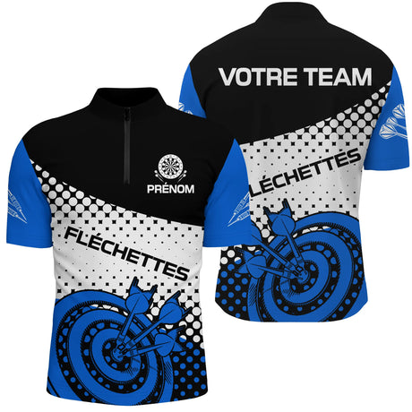 Polo Fléchettes Personnalisé – Design Halftone Bleu - Polo Zippé Homme